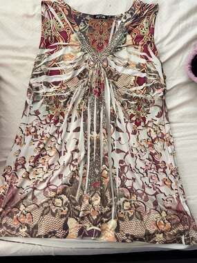 Apt. 9 Boho Rhinestone V-Neck Sleeveless Dress Size L Multi-Color